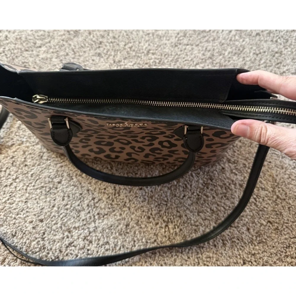 Kate Spade New York Darcy Leopard Cheetah Print Leather Purse Tote Bag Tan Black